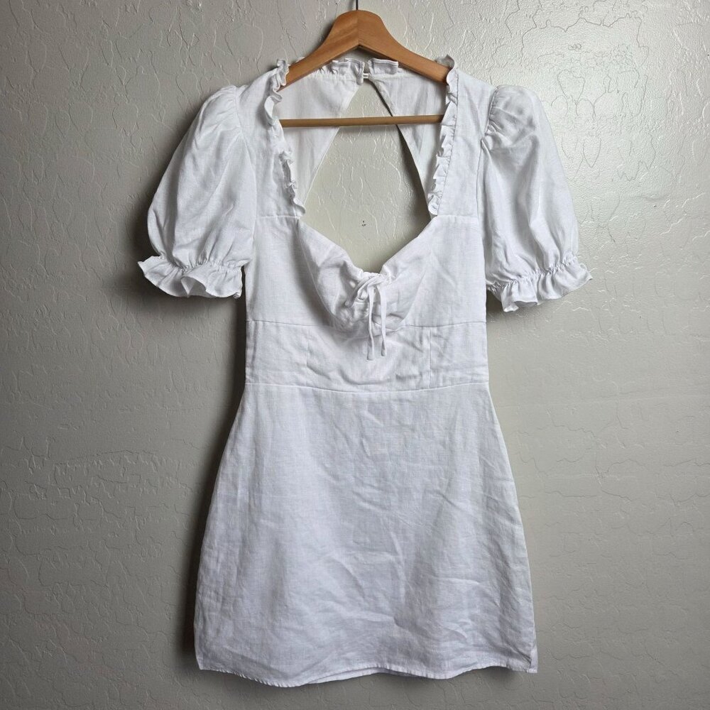 Reformation Easton 100% Linen Puff Sleeve Mini Dress White Size Women's 6 Bridal